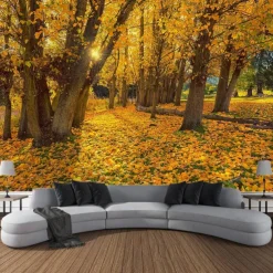 Autumn Forest Scenery Tapestry Wall Art Large Tapestry Wall Decoration Photography Background Blanket Curtain Home Bedroom Living Room Decoration