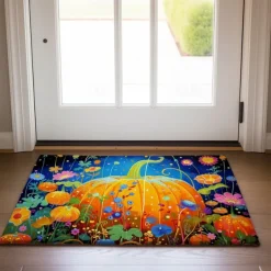 Autumn Pumpkin Folk Art Doormat Kitchen Mat Floor Mat Non-Slip Area Rug Oil Proof Rug Indoor Outdoor Mat Bedroom Decor Bathroom Mat Entrance Rug
