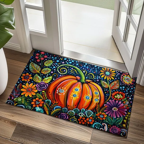 Autumn Pumpkin Folk Art Doormat Kitchen Mat Floor Mat Non-Slip Area Rug Oil Proof Rug Indoor Outdoor Mat Bedroom Decor Bathroom Mat Entrance Rug