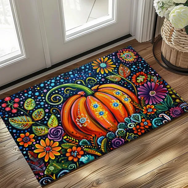Autumn Pumpkin Folk Art Doormat Kitchen Mat Floor Mat Non-Slip Area Rug Oil Proof Rug Indoor Outdoor Mat Bedroom Decor Bathroom Mat Entrance Rug