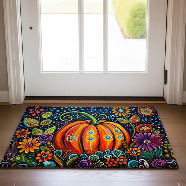 Autumn Pumpkin Folk Art Doormat Kitchen Mat Floor Mat Non-Slip Area Rug Oil Proof Rug Indoor Outdoor Mat Bedroom Decor Bathroom Mat Entrance Rug
