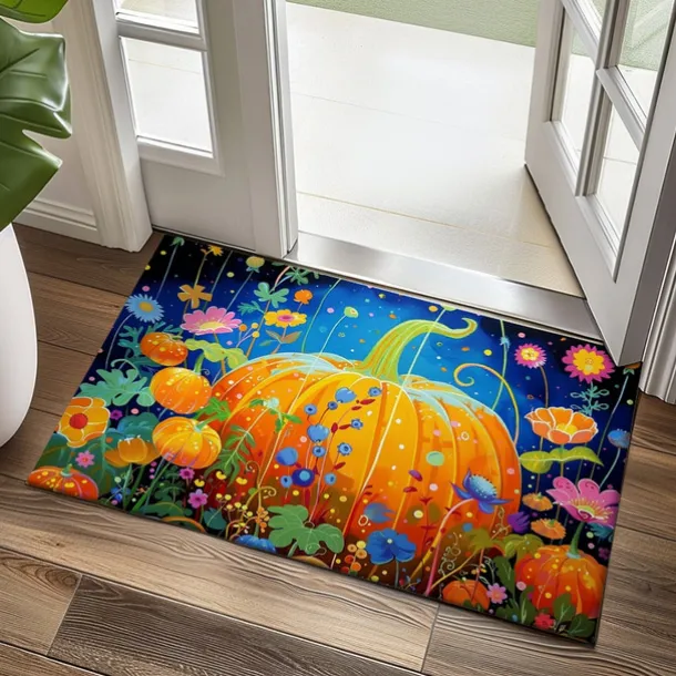 Autumn Pumpkin Folk Art Doormat Kitchen Mat Floor Mat Non-Slip Area Rug Oil Proof Rug Indoor Outdoor Mat Bedroom Decor Bathroom Mat Entrance Rug