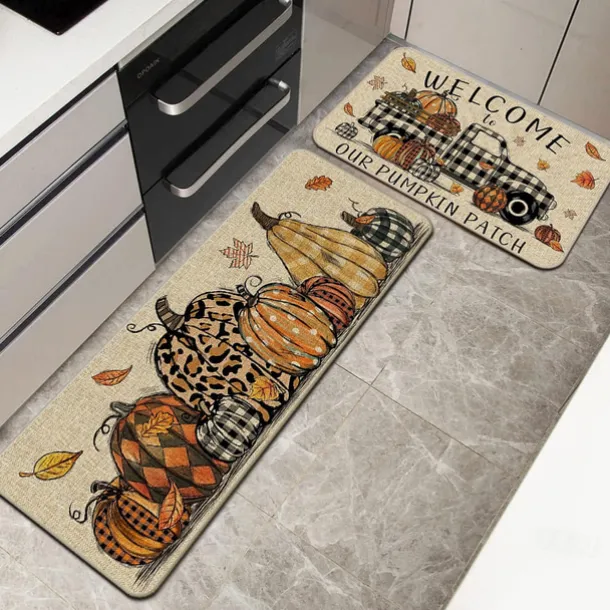 Autumn Pumpkin Truck Area Rug Kitchen Mat Non-Slip Oil Proof Floor Mat Livingroom Rug Indoor Outdoor Mat Bedroom Decor Bathroom Mat Entrance Rug Door Mat
