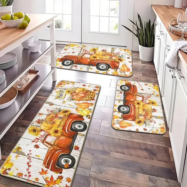 Autumn Pumpkin Truck Area Rug Kitchen Mat Non-Slip Oil Proof Floor Mat Livingroom Rug Indoor Outdoor Mat Bedroom Decor Bathroom Mat Entrance Rug Door Mat