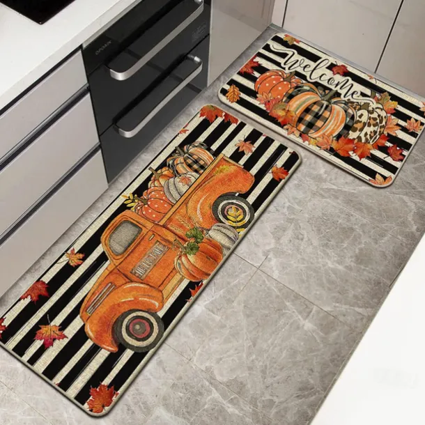 Autumn Pumpkin Truck Area Rug Kitchen Mat Non-Slip Oil Proof Floor Mat Livingroom Rug Indoor Outdoor Mat Bedroom Decor Bathroom Mat Entrance Rug Door Mat