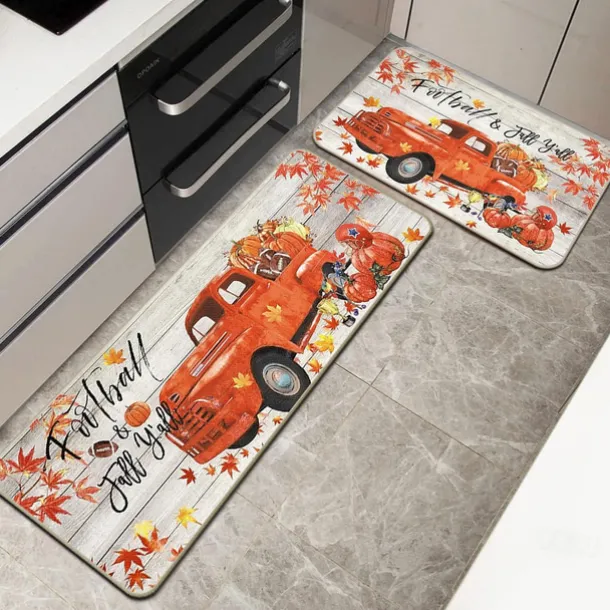 Autumn Pumpkin Truck Area Rug Kitchen Mat Non-Slip Oil Proof Floor Mat Livingroom Rug Indoor Outdoor Mat Bedroom Decor Bathroom Mat Entrance Rug Door Mat