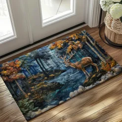 Autumn Quilt Forest Deer Doormat Kitchen Mat Floor Mat Non-Slip Area Rug Oil Proof Rug Indoor Outdoor Mat Bedroom Decor Bathroom Mat Entrance Rug