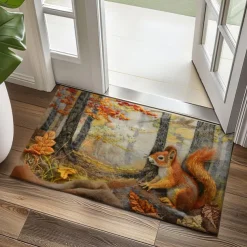 Autumn Quilt Forest Squirrel Doormat Kitchen Mat Floor Mat Non-Slip Area Rug Oil Proof Rug Indoor Outdoor Mat Bedroom Decor Bathroom Mat Entrance Rug