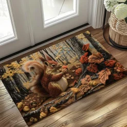 Autumn Quilt Forest Squirrel Doormat Kitchen Mat Floor Mat Non-Slip Area Rug Oil Proof Rug Indoor Outdoor Mat Bedroom Decor Bathroom Mat Entrance Rug