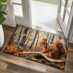 Autumn Quilt Forest Squirrel Doormat Kitchen Mat Floor Mat Non-Slip Area Rug Oil Proof Rug Indoor Outdoor Mat Bedroom Decor Bathroom Mat Entrance Rug