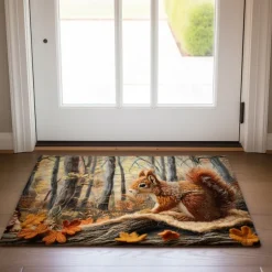 Autumn Quilt Forest Squirrel Doormat Kitchen Mat Floor Mat Non-Slip Area Rug Oil Proof Rug Indoor Outdoor Mat Bedroom Decor Bathroom Mat Entrance Rug