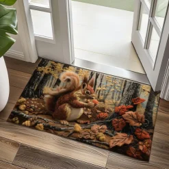 Autumn Quilt Forest Squirrel Doormat Kitchen Mat Floor Mat Non-Slip Area Rug Oil Proof Rug Indoor Outdoor Mat Bedroom Decor Bathroom Mat Entrance Rug