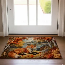 Autumn Quilt Fox Doormat Kitchen Mat Floor Mat Non-Slip Area Rug Oil Proof Rug Indoor Outdoor Mat Bedroom Decor Bathroom Mat Entrance Rug