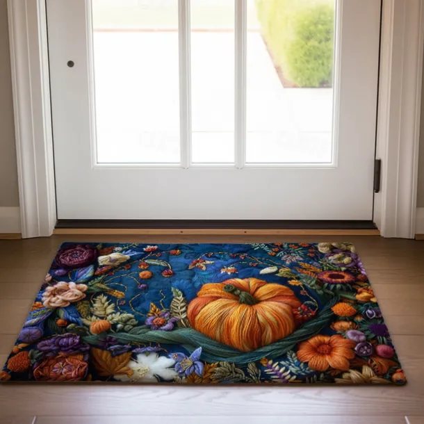 Autumn Quilt Pumpkin Doormat Kitchen Mat Floor Mat Non-Slip Area Rug Oil Proof Rug Indoor Outdoor Mat Bedroom Decor Bathroom Mat Entrance Rug