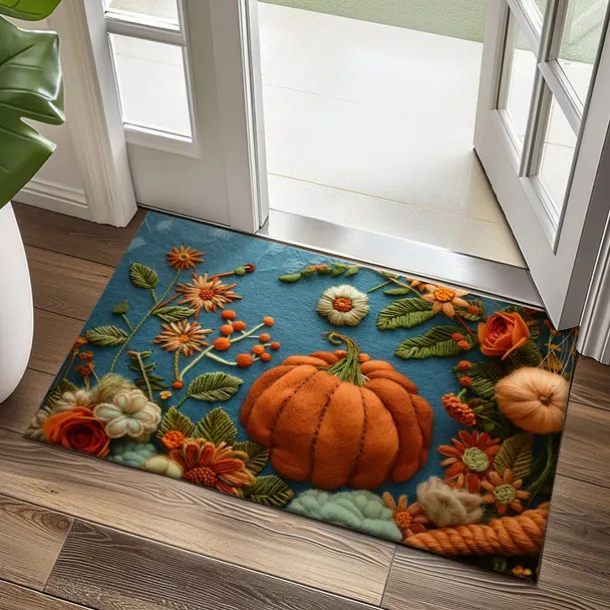 Autumn Quilt Pumpkin Doormat Kitchen Mat Floor Mat Non-Slip Area Rug Oil Proof Rug Indoor Outdoor Mat Bedroom Decor Bathroom Mat Entrance Rug