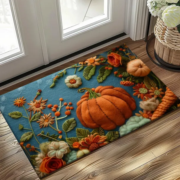 Autumn Quilt Pumpkin Doormat Kitchen Mat Floor Mat Non-Slip Area Rug Oil Proof Rug Indoor Outdoor Mat Bedroom Decor Bathroom Mat Entrance Rug