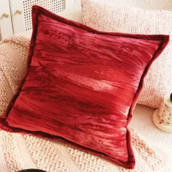 Autumn Winter Red Textured Decorative Toss Pillows Cover 1PC Exotic Soft Square Couch Cushion Case Pillowcase for Bedroom Livingroom Sofa Chair