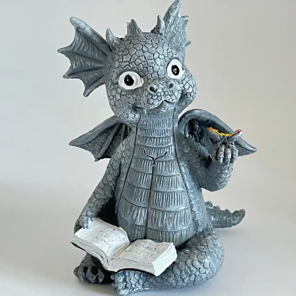 Baby Dragon Reading Book Statue Dragon Sculpture Garden Statue Sculptures for Outdoor Garden Backyard Porch Decoration