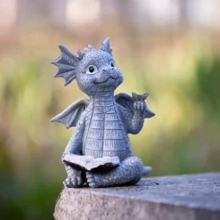 Baby Dragon Reading Book Statue Dragon Sculpture Garden Statue Sculptures for Outdoor Garden Backyard Porch Decoration