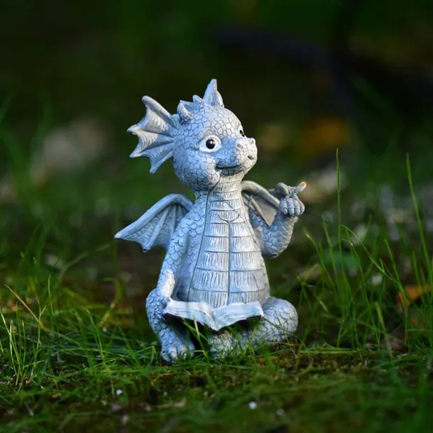 Baby Dragon Reading Book Statue Dragon Sculpture Garden Statue Sculptures for Outdoor Garden Backyard Porch Decoration