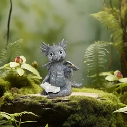 Baby Dragon Reading Book Statue Dragon Sculpture Garden Statue Sculptures for Outdoor Garden Backyard Porch Decoration