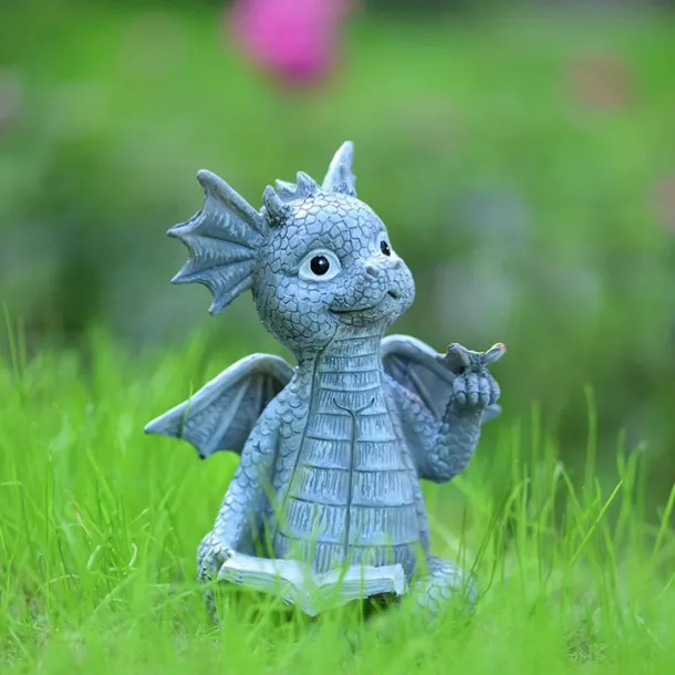 Baby Dragon Reading Book Statue Dragon Sculpture Garden Statue Sculptures for Outdoor Garden Backyard Porch Decoration