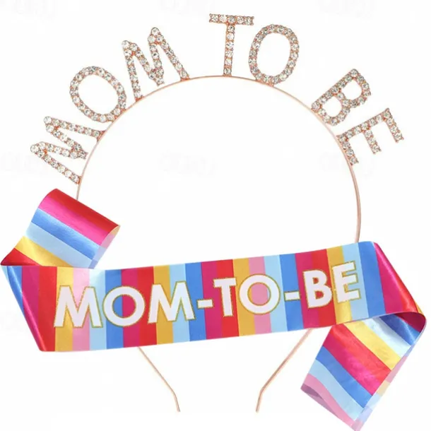 Baby Shower Decoration Sash and Headband Kit, Sage Mom to Be Set with Colorful Headband and Etiquette Sash, Maternity Gift for Baby Party Decorations