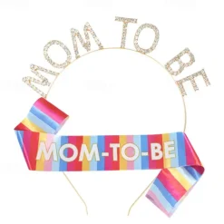 Baby Shower Decoration Sash and Headband Kit, Sage Mom to Be Set with Colorful Headband and Etiquette Sash, Maternity Gift for Baby Party Decorations