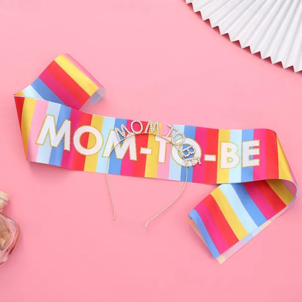 Baby Shower Decoration Sash and Headband Kit, Sage Mom to Be Set with Colorful Headband and Etiquette Sash, Maternity Gift for Baby Party Decorations