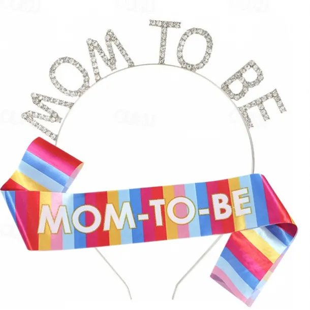 Baby Shower Decoration Sash and Headband Kit, Sage Mom to Be Set with Colorful Headband and Etiquette Sash, Maternity Gift for Baby Party Decorations