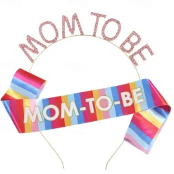 Baby Shower Decoration Sash and Headband Kit, Sage Mom to Be Set with Colorful Headband and Etiquette Sash, Maternity Gift for Baby Party Decorations