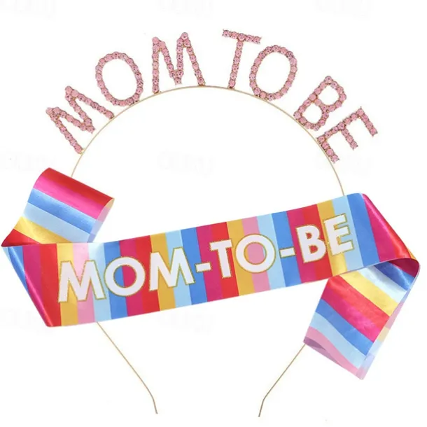 Baby Shower Decoration Sash and Headband Kit, Sage Mom to Be Set with Colorful Headband and Etiquette Sash, Maternity Gift for Baby Party Decorations