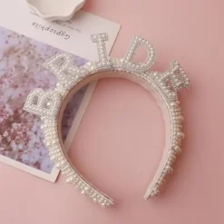 Bachelorette Party Bride Pearl Hair Hoop, Bride Tiara, Wedding Hair Accessories for Bridal Shower, Engagement, Hen Party, Bride to Be Gift