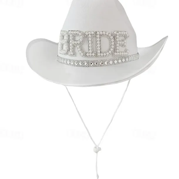 Bachelorette Party Bride's Rhinestone-Embellished White Western Cowboy Hat for Bachelorette Parties