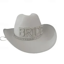 Bachelorette Party Bride's Rhinestone-Embellished White Western Cowboy Hat for Bachelorette Parties