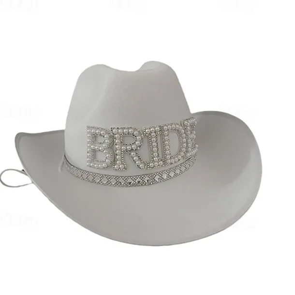 Bachelorette Party Bride's Rhinestone-Embellished White Western Cowboy Hat for Bachelorette Parties