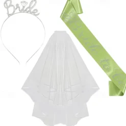 Bachelorette Party 3-Pc Set Bride to Be Tiara Headband, Wedding Veil with Shoulder Strap, Bridal Party Accessories for Bachelorette Party
