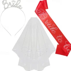 Bachelorette Party 3-Pc Set Bride to Be Tiara Headband, Wedding Veil with Shoulder Strap, Bridal Party Accessories for Bachelorette Party