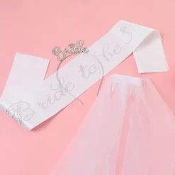 Bachelorette Party 3-Pc Set Bride to Be Tiara Headband, Wedding Veil with Shoulder Strap, Bridal Party Accessories for Bachelorette Party