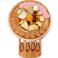 Bamboo cheese board set bamboo cheese knife cheese board drawer cheese board cheese board cutting board round cutting board