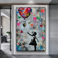 Banksy Girl Graffiti oil painting hand painted pop art painting Famous Canvas Banksy Girl Artwork painting Banksy Balloon Canvas painting wall Decoration artwork painting