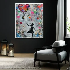 Banksy Girl Graffiti oil painting hand painted pop art painting Famous Canvas Banksy Girl Artwork painting Banksy Balloon Canvas painting wall Decoration artwork painting