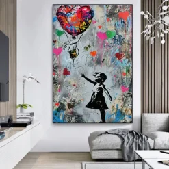 Banksy Girl Graffiti oil painting hand painted pop art painting Famous Canvas Banksy Girl Artwork painting Banksy Balloon Canvas painting wall Decoration artwork painting