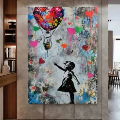 Banksy Girl Graffiti oil painting hand painted pop art painting Famous Canvas Banksy Girl Artwork painting Banksy Balloon Canvas painting wall Decoration artwork painting