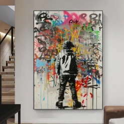 Banksy Wall Art Hand painted Graffiti Oil Painting Modern Unique Home Wall Decor Street Canvas Art Banksy Graffiti Wall Art Rolled Canvas (No Frame)