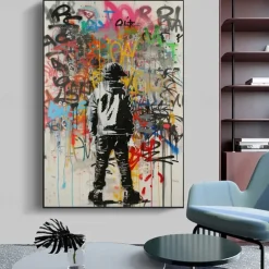 Banksy Wall Art Hand painted Graffiti Oil Painting Modern Unique Home Wall Decor Street Canvas Art Banksy Graffiti Wall Art Rolled Canvas (No Frame)