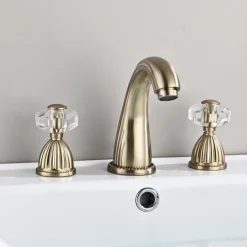 Basin Faucet Antique Bronze Bathroom Sink Faucet 3 Hole Widespread Gold Basin Mixer Hot and Cold Water Tap