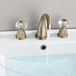 Basin Faucet Antique Bronze Bathroom Sink Faucet 3 Hole Widespread Gold Basin Mixer Hot and Cold Water Tap