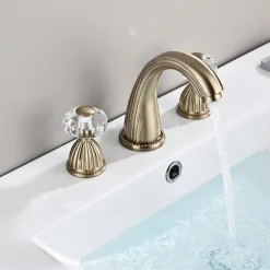 Basin Faucet Antique Bronze Bathroom Sink Faucet 3 Hole Widespread Gold Basin Mixer Hot and Cold Water Tap