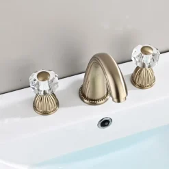 Basin Faucet Antique Bronze Bathroom Sink Faucet 3 Hole Widespread Gold Basin Mixer Hot and Cold Water Tap